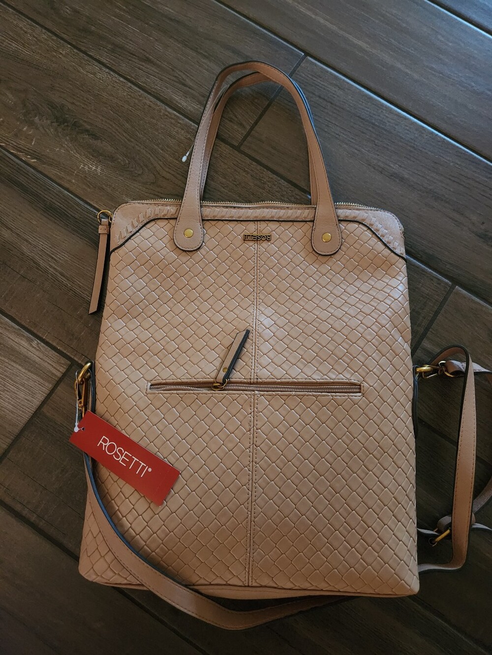 Rosetti Cognac Brown Woven-Panel Shoulder Bag